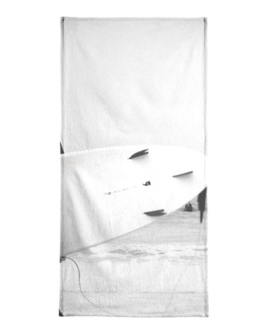 Serviette de plage en éponge-velours en blanc & noir 90x180