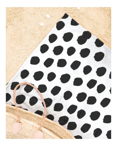 Serviette de plage en éponge-velours en blanc & noir 90x180