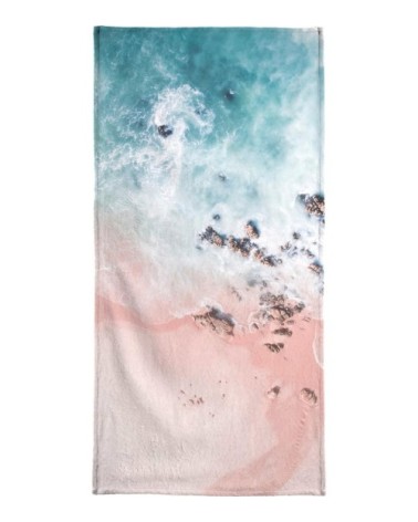 Serviette de plage en éponge-velours en rose & turquoise 90x180