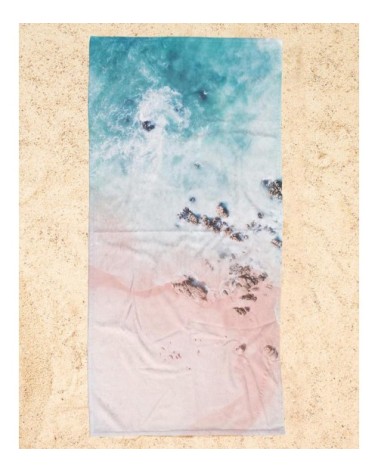 Serviette de plage en éponge-velours en rose & turquoise 90x180