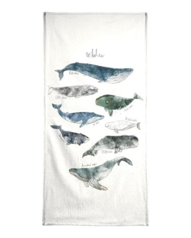 Serviette de plage en éponge-velours en blanc ivoire & bleu 90x180