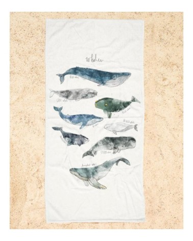 Serviette de plage en éponge-velours en blanc ivoire & bleu 90x180