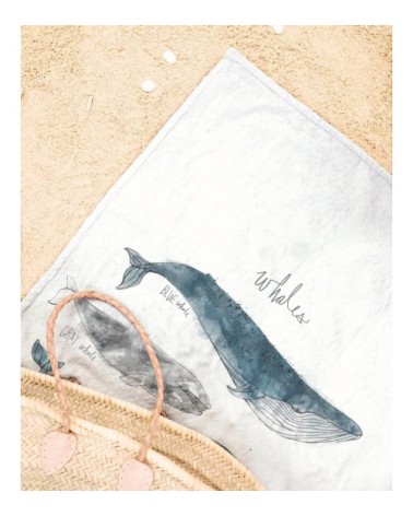 Serviette de plage en éponge-velours en blanc ivoire & bleu 90x180