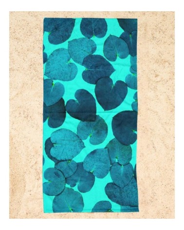 Serviette de plage en éponge-velours en bleu & turquoise 90x180