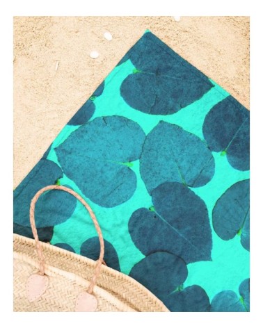 Serviette de plage en éponge-velours en bleu & turquoise 90x180