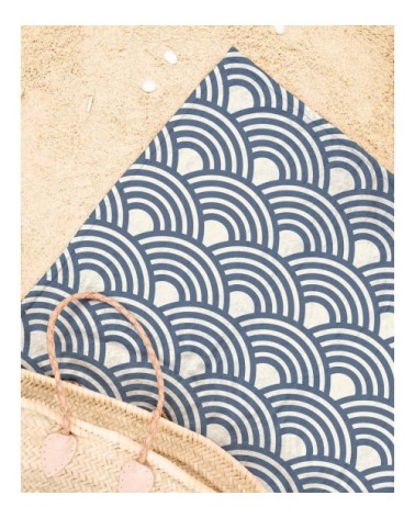 Serviette de plage en éponge-velours en blanc & bleu 90x180