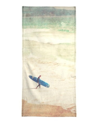 Serviette de plage en éponge-velours en blanc ivoire & bleu 90x180