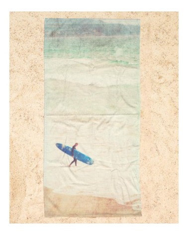 Serviette de plage en éponge-velours en blanc ivoire & bleu 90x180