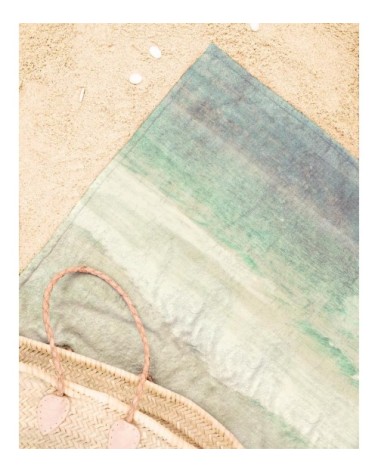 Serviette de plage en éponge-velours en blanc ivoire & bleu 90x180