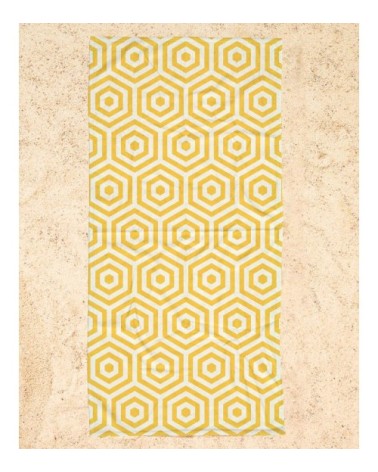 Serviette de plage en éponge-velours en blanc & jaune 90x180