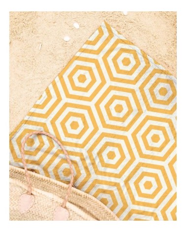 Serviette de plage en éponge-velours en blanc & jaune 90x180