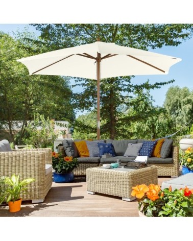 Parasol droit rond grande taille jardin Ø 2,5 x 2,25H m bambou crème
