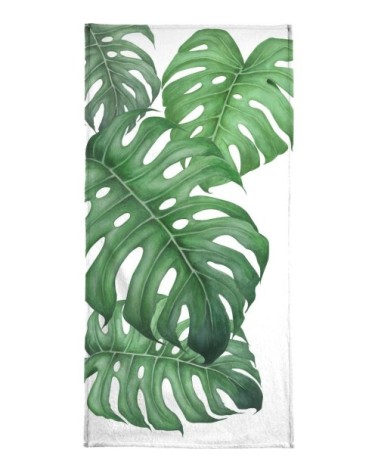 Serviette de plage en éponge-velours en blanc & vert 90x180