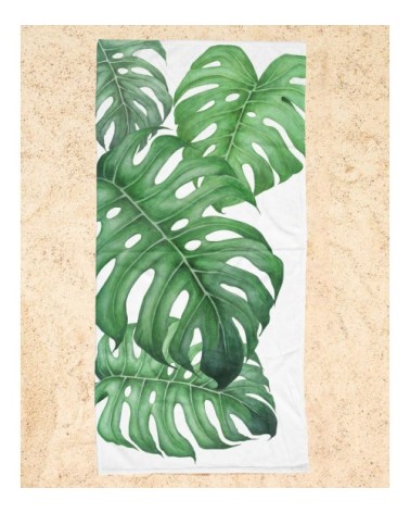 Serviette de plage en éponge-velours en blanc & vert 90x180