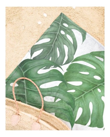 Serviette de plage en éponge-velours en blanc & vert 90x180