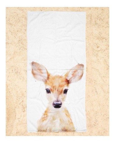 Serviette de plage en éponge-velours en blanc & marron 90x180