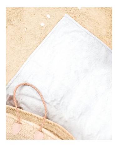 Serviette de plage en éponge-velours en blanc & marron 90x180