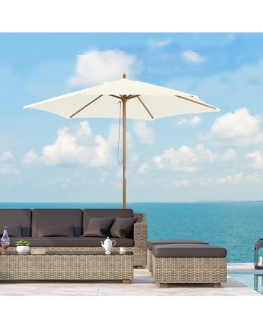 Parasol droit rond grande taille jardin Ø 2,5 x 2,25H m bambou crème