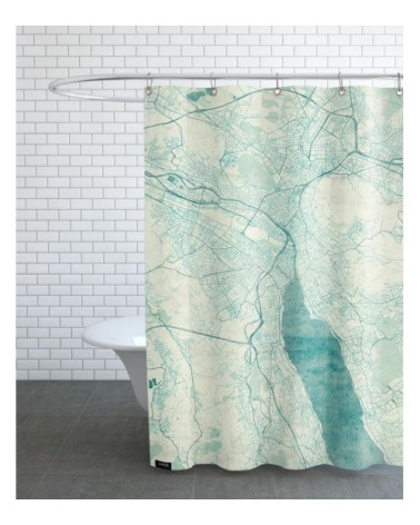 Rideau de douche en polyester en blanc & bleu 150x200