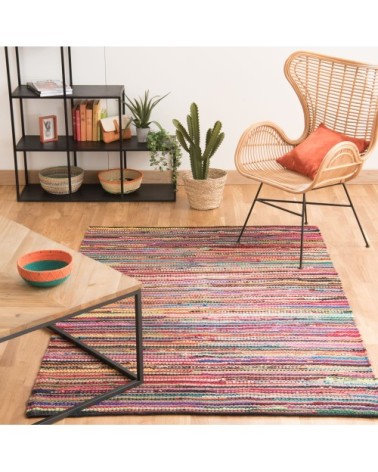 Tapis en coton recyclé et jute multicolores 140x200