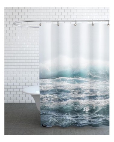 Rideau de douche en polyester en blanc & bleu 150x200