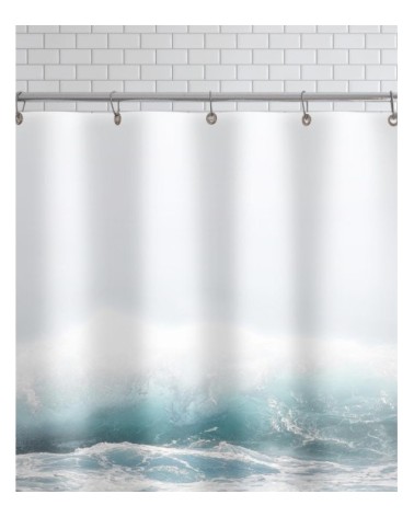 Rideau de douche en polyester en blanc & bleu 150x200