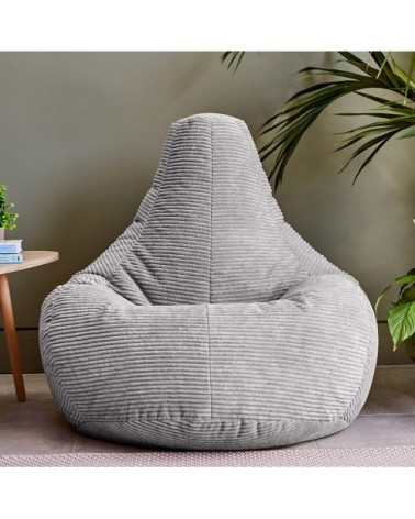Pouf poire à dossier haut velours côtelé gris clair