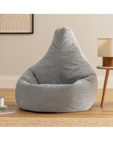 Pouf poire à dossier haut velours côtelé gris clair