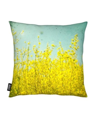 Coussin en microfibre en bleu & jaune 50x50