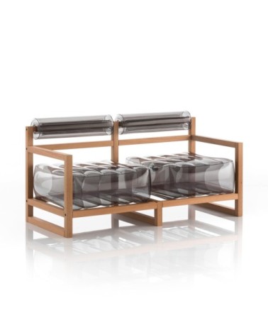 Canapé 2 places pvc noir cristal cadre en bois