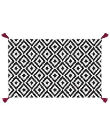 Tapis de bain graphisme et pompons" coton noir/blanc x"