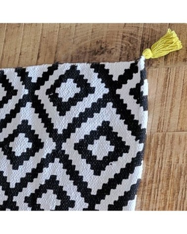 Tapis de bain graphisme et pompons" coton noir/blanc x"