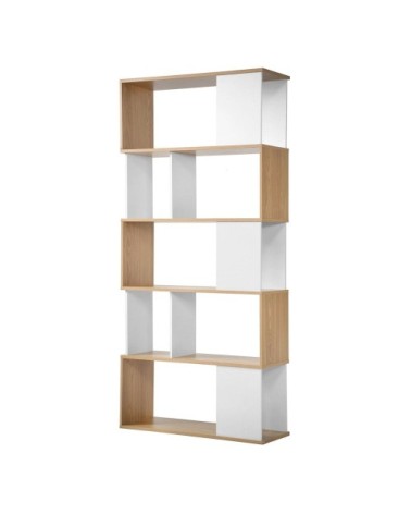 Bibliothèque blanc et effet bois - h173.5 x l80 cm