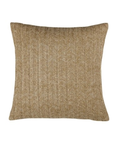 Coussin tissé beige et broderies écrues 45x45