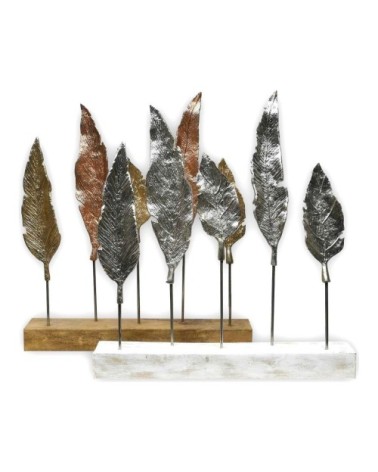 Feuilles en métal sur socle h 52 cm  blanc 50x8x52 cm