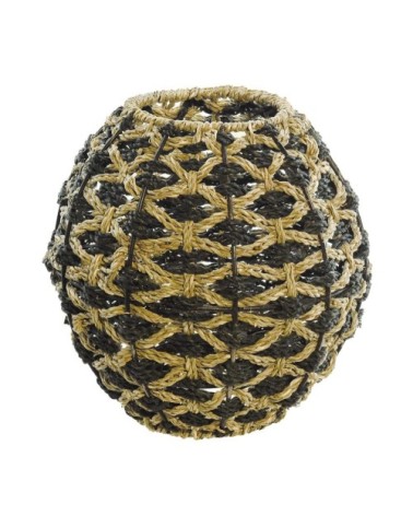 Photophore en jonc de mer  naturel/noir 23X23X23 cm