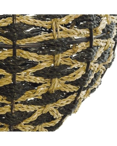 Photophore en jonc de mer  naturel/noir 23X23X23 cm