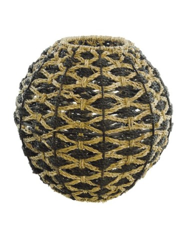 Photophore en jonc de mer  naturel/noir 26X26X26 cm