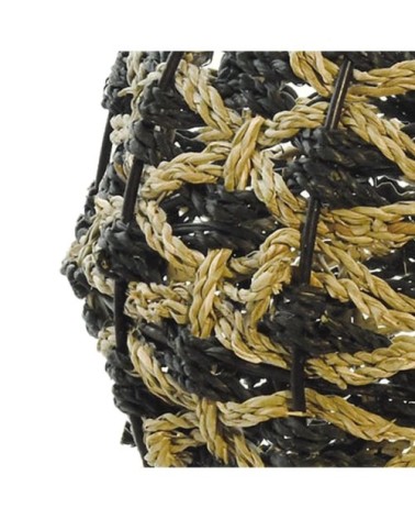 Photophore en jonc de mer  naturel/noir 26X26X26 cm