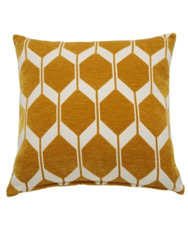 Coussin en velours tissé jacquard motifs graphiques jaune moutarde 45x45, OEKO-TEX®