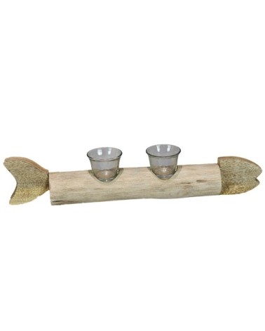 Photophore en forme poisson  naturel 46x7x9 cm