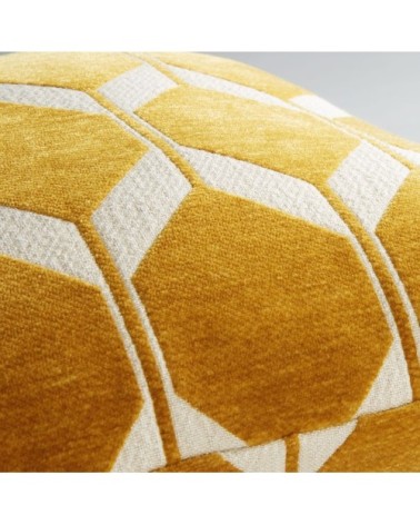 Coussin en velours tissé jacquard motifs graphiques jaune moutarde 45x45, OEKO-TEX®