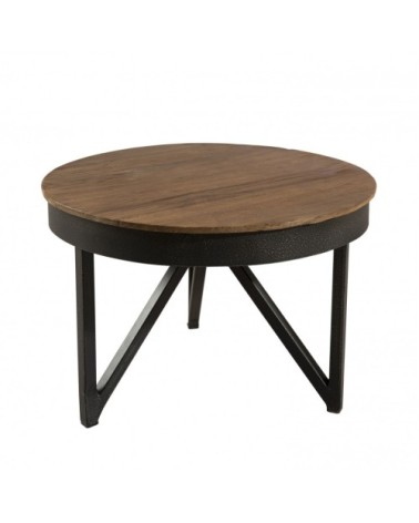Table basse ronde d'appoint plateau teck recyclé pieds métal noir D50