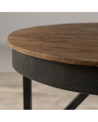 Table basse ronde d'appoint plateau teck recyclé pieds métal noir D50