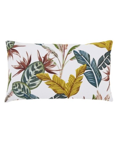 Coussin en coton écru et vert motif imprimé floral 30x50