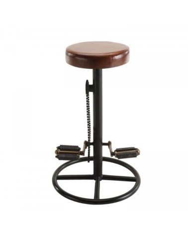 Tabouret de bar industriel cuir pieds métal noir déco pédales