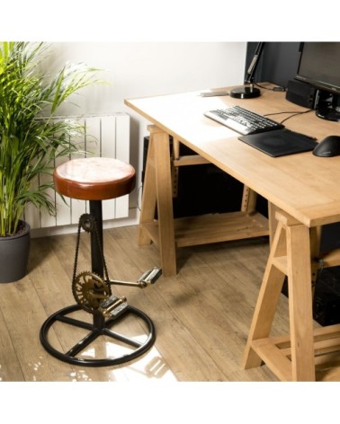 Tabouret de bar industriel cuir pieds métal noir déco pédales