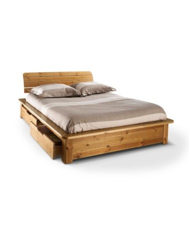 Lit rangement en bois massif avec 2 tiroirs 160 x 200 cm