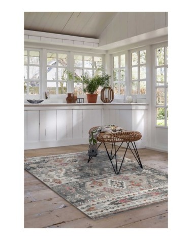 Tapis exterieur plat motif kilim vintage gris 170x120