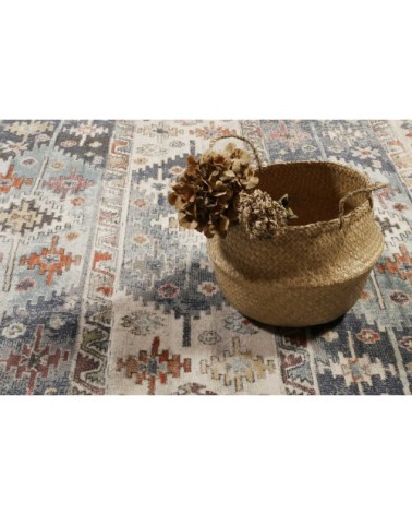 Tapis exterieur plat motif kilim vintage bleu 225x160